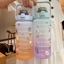 Load image into Gallery viewer, 2L Sports Water Bottle With Time Marker Straw Lids Large Capacity Tiktok Drinking Bottle Plastic Leak-proof Frosted Cup Outdoor