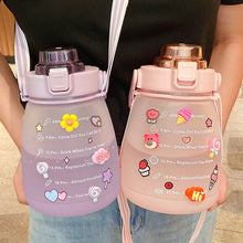 Load image into Gallery viewer, 1300ml Large Capacity Outdoor Sports Water Bottle With Straw Strap 3D Sticker For Girls Children Portable School Drinking Bottle