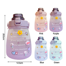 Load image into Gallery viewer, 1300ml Large Capacity Outdoor Sports Water Bottle With Straw Strap 3D Sticker For Girls Children Portable School Drinking Bottle