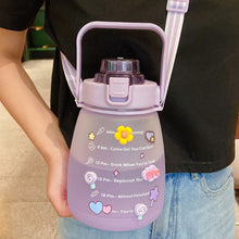 Load image into Gallery viewer, 1300ml Large Capacity Outdoor Sports Water Bottle With Straw Strap 3D Sticker For Girls Children Portable School Drinking Bottle