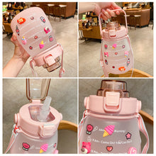 Load image into Gallery viewer, 1300ml Large Capacity Outdoor Sports Water Bottle With Straw Strap 3D Sticker For Girls Children Portable School Drinking Bottle
