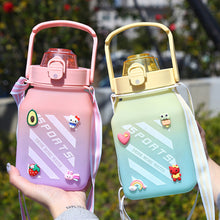 Load image into Gallery viewer, 1500ml Large Capacity Outdoor Sports Water Bottle With Straw Strap 3D Sticker For Girls Children Portable School Drinking Bottle
