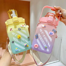 Load image into Gallery viewer, 1500ml Large Capacity Outdoor Sports Water Bottle With Straw Strap 3D Sticker For Girls Children Portable School Drinking Bottle