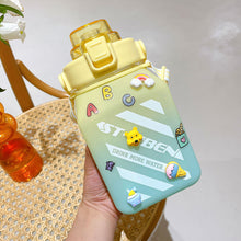 Load image into Gallery viewer, 1500ml Large Capacity Outdoor Sports Water Bottle With Straw Strap 3D Sticker For Girls Children Portable School Drinking Bottle