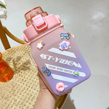Load image into Gallery viewer, 1500ml Large Capacity Outdoor Sports Water Bottle With Straw Strap 3D Sticker For Girls Children Portable School Drinking Bottle