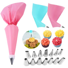 Load image into Gallery viewer, 16/26Pcs Silicone Pastry Bag Tips Kitchen DIY Cake Icing Piping Cream Decorate Tool Reusable Pastry Bag+Stainless Nozzle