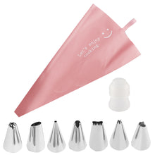 Load image into Gallery viewer, 9PCS Reusable Silicone Pastry Bag Tips Stainless Steel Piping Nozzles Cake Decorating Tips Set Confectionery Pastry Cream Baking DIY Tools