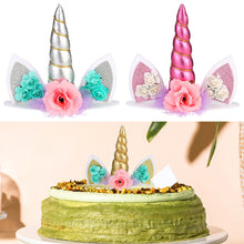 Load image into Gallery viewer, Unicorn Horn Birthday Cake Topper Happy Birthday Cake Decoration Ornament Kids Girls Cake Sequin Accessories Party Decoration Supplies