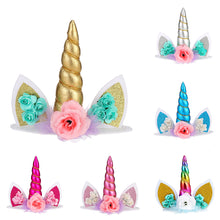 Load image into Gallery viewer, Unicorn Horn Birthday Cake Topper Happy Birthday Cake Decoration Ornament Kids Girls Cake Sequin Accessories Party Decoration Supplies