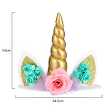 Load image into Gallery viewer, Unicorn Horn Birthday Cake Topper Happy Birthday Cake Decoration Ornament Kids Girls Cake Sequin Accessories Party Decoration Supplies