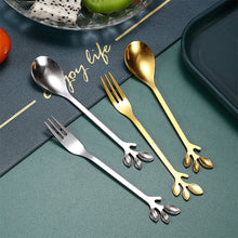 Load image into Gallery viewer, Stainless Steel Coffee Tea Spoon Dessert Cake Fork Leave Mixing Spoon Fruit Fork Wedding Party Home Kitchen Spoons