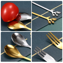 Load image into Gallery viewer, Stainless Steel Coffee Tea Spoon Dessert Cake Fork Leave Mixing Spoon Fruit Fork Wedding Party Home Kitchen Spoons