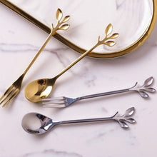 Load image into Gallery viewer, Stainless Steel Coffee Tea Spoon Dessert Cake Fork Leave Mixing Spoon Fruit Fork Wedding Party Home Kitchen Spoons