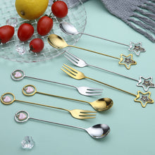 Load image into Gallery viewer, 304 Stainless Steel Coffee Tea Spoon Dessert Cake Fork Korean Style Heart Star Pendant Coffee Milk Mixing Spoon Fruit Fork Tableware