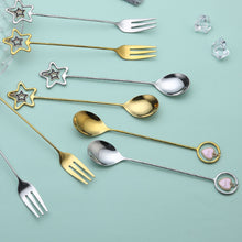 Load image into Gallery viewer, 304 Stainless Steel Coffee Tea Spoon Dessert Cake Fork Korean Style Heart Star Pendant Coffee Milk Mixing Spoon Fruit Fork Tableware