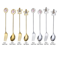 Load image into Gallery viewer, 304 Stainless Steel Coffee Tea Spoon Dessert Cake Fork Korean Style Heart Star Pendant Coffee Milk Mixing Spoon Fruit Fork Tableware