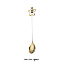 Load image into Gallery viewer, 304 Stainless Steel Coffee Tea Spoon Dessert Cake Fork Korean Style Heart Star Pendant Coffee Milk Mixing Spoon Fruit Fork Tableware