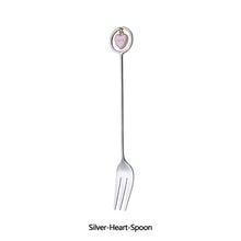 Load image into Gallery viewer, 304 Stainless Steel Coffee Tea Spoon Dessert Cake Fork Korean Style Heart Star Pendant Coffee Milk Mixing Spoon Fruit Fork Tableware