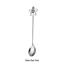 Load image into Gallery viewer, 304 Stainless Steel Coffee Tea Spoon Dessert Cake Fork Korean Style Heart Star Pendant Coffee Milk Mixing Spoon Fruit Fork Tableware
