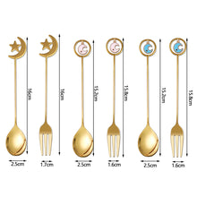 Load image into Gallery viewer, 304 Stainless Steel Coffee Tea Spoon Dessert Cake Fork Moon Star Pendant Coffee Milk Mixing Spoon Fruit Fork Tableware