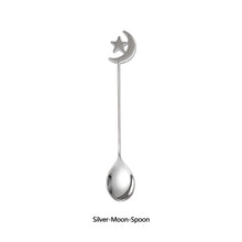 Load image into Gallery viewer, 304 Stainless Steel Coffee Tea Spoon Dessert Cake Fork Moon Star Pendant Coffee Milk Mixing Spoon Fruit Fork Tableware