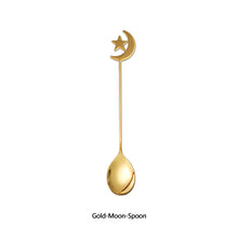Load image into Gallery viewer, 304 Stainless Steel Coffee Tea Spoon Dessert Cake Fork Moon Star Pendant Coffee Milk Mixing Spoon Fruit Fork Tableware