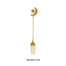Load image into Gallery viewer, 304 Stainless Steel Coffee Tea Spoon Dessert Cake Fork Moon Star Pendant Coffee Milk Mixing Spoon Fruit Fork Tableware