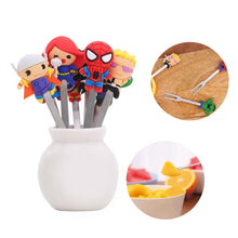 Load image into Gallery viewer, 8pcs/set Mini Stainless Steel Hero Fruit Fork Kids Cute Cartoon Hero Dessert Forks Children Lunch Dessert Fruit Decoration Forks