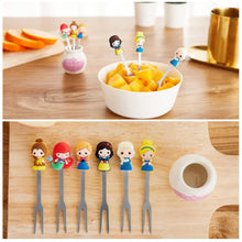 Load image into Gallery viewer, 6pcs/set Mini Stainless Steel Princess Fruit Fork Kids Girls Cute Cartoon Princess Dessert Forks Children Lunch Dessert Fruit Decoration Forks