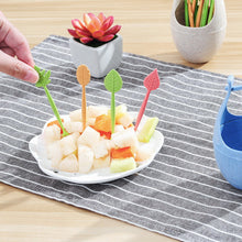 Load image into Gallery viewer, 16pcs/set Biodegradable Fruit Fork Bucket Leaves Shape Dessert Forks Snack Food Picks Salad Vegetable Kids Lunch Accessories