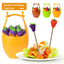 Load image into Gallery viewer, 6pcs/set Stainless Fruit Fork Bucket Fruit Shape Dessert Forks Snack Food Picks Salad Vegetable Kids Lunch Accessories