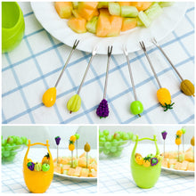 Load image into Gallery viewer, 6pcs/set Stainless Fruit Fork Bucket Fruit Shape Dessert Forks Snack Food Picks Salad Vegetable Kids Lunch Accessories