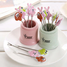 Load image into Gallery viewer, 8pcs/set Stainless Fruit Fork Bucket Cute Animal Shape Dessert Forks Snack Food Picks Salad Vegetable Kids Lunch Accessories