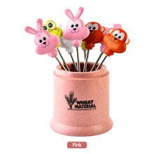 Load image into Gallery viewer, 8pcs/set Stainless Fruit Fork Bucket Cute Animal Shape Dessert Forks Snack Food Picks Salad Vegetable Kids Lunch Accessories