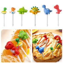 Load image into Gallery viewer, 6pcs/set Cute Dinosaur Fruit Fork Kids Snack Dessert Decoration Forks Toothpick Lunch Salad Decoration Accessories Cake Picks