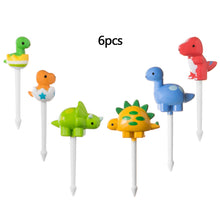Load image into Gallery viewer, 6pcs/set Cute Dinosaur Fruit Fork Kids Snack Dessert Decoration Forks Toothpick Lunch Salad Decoration Accessories Cake Picks