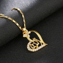 Load image into Gallery viewer, Gold Color Arabic Women Heart Shape Pendant Necklace for Muslim Islamic God Allah Charm Ramadan Jewelry Gift