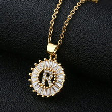 Load image into Gallery viewer, Women Girls Initial Letter Necklace Copper Zircon 26 Letters Pendant Necklace Jewelry Gift