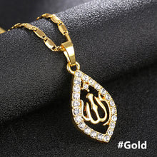 Load image into Gallery viewer, Gold Color Allah Water Droplets Pendant Necklace for Women Muslim Islamic God Allah Charm Ramadan Jewelry Gift