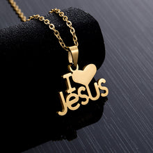Load image into Gallery viewer, Religious Gold Color Stainless Steel I Love Jesus Pendant Necklace For Women Christian Jewelry Gift