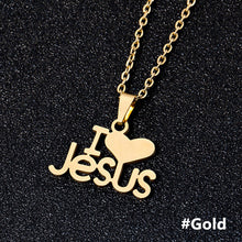Load image into Gallery viewer, Religious Gold Color Stainless Steel I Love Jesus Pendant Necklace For Women Christian Jewelry Gift