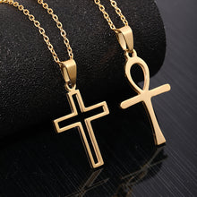 Load image into Gallery viewer, Fashion Gold Color Stainless Steel Cross Pendant Necklace For Women Men Couple Party Jewelry Gifts