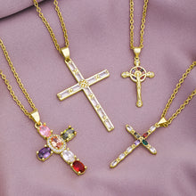 Load image into Gallery viewer, 18K Gold Plated Zircon Fashion Simple Cross Pendant Necklace For Women Jewelry Gift