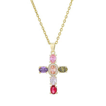 Load image into Gallery viewer, 18K Gold Plated Zircon Fashion Simple Cross Pendant Necklace For Women Jewelry Gift