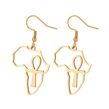 Load image into Gallery viewer, Gold Color Stainless Steel Africa Map Cross Earrings Exaggerate Larger Earrings For Women Jewelry