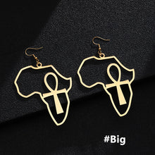 Load image into Gallery viewer, Gold Color Stainless Steel Africa Map Cross Earrings Exaggerate Larger Earrings For Women Jewelry