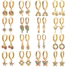 Load image into Gallery viewer, 18K Gold Plated Micro-inlaid Colored Zircon Earrings Snake Pineapple Rainbow Heart Earrings for Women Jewelry