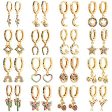 Load image into Gallery viewer, 18K Gold Plated Micro-inlaid Colored Zircon Earrings Snake Pineapple Rainbow Heart Earrings for Women Jewelry