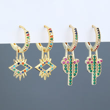 Load image into Gallery viewer, 18K Gold Plated Micro-inlaid Colored Zircon Earrings Snake Pineapple Rainbow Heart Earrings for Women Jewelry