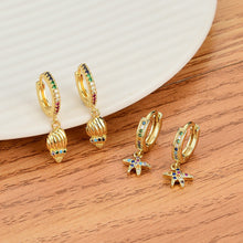 Load image into Gallery viewer, Women Fashion Luxury 18K Gold Plated Micro-inlaid Zircon Earrings Cross Dolphin Star Eye Earrings Jewelry